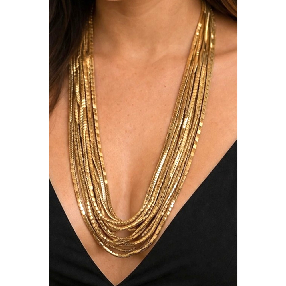 12 Strand Block Chain Gold Tone Necklace 22.5" includes 3.5"‎ extenderN-TN13